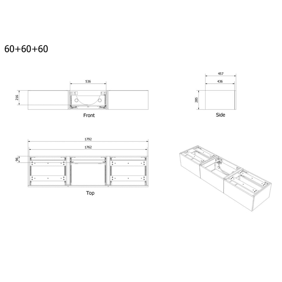 VikingBad Servantskap stav MIE DEMI Mål: B180x46x29 cm (3x60) VikingBad Servantskap