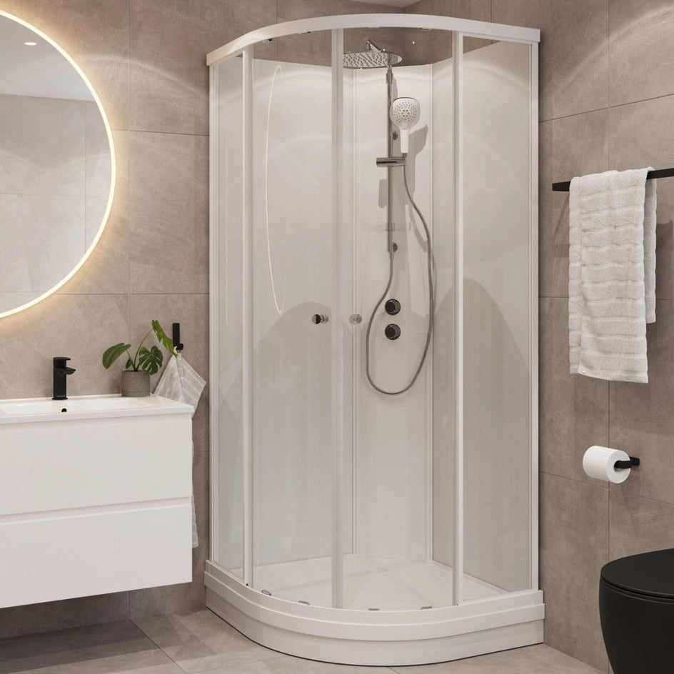 VikingBad Sofia Dusjkabinett Buet Pluss H210cm, Støpemarmor Bunnkar VikingBad Dusjkabinett