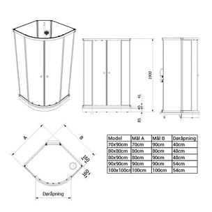 Vikingbad Sofia Standard Dusjkabinett Buet Lav H190cm