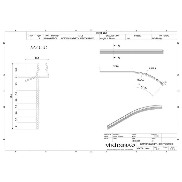 Vikingbad Subbelist Liam Buet PVC H51mm Rivbar - B79cm