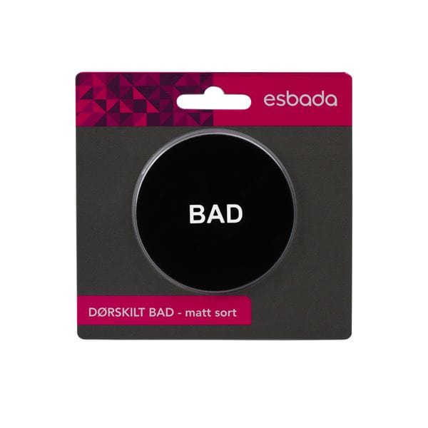 Esbada Rundt Dørskilt BAD svart matt