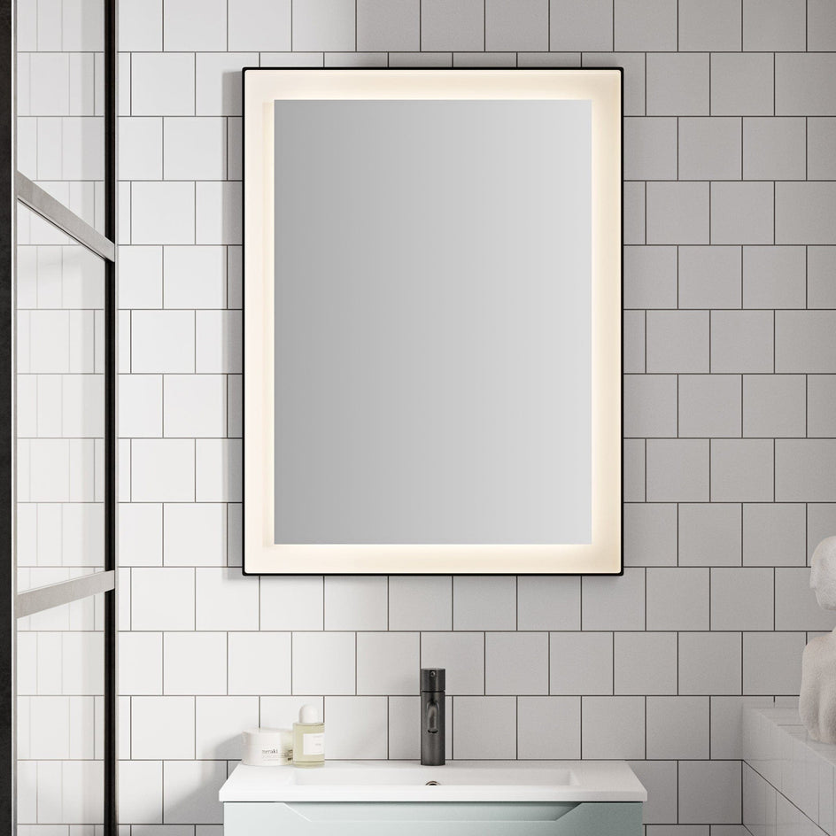 Linn Bad Hopra Speil med svart matt ramme og lys Svart matt / 60cm Linn Bad Baderomsspeil LB-27006