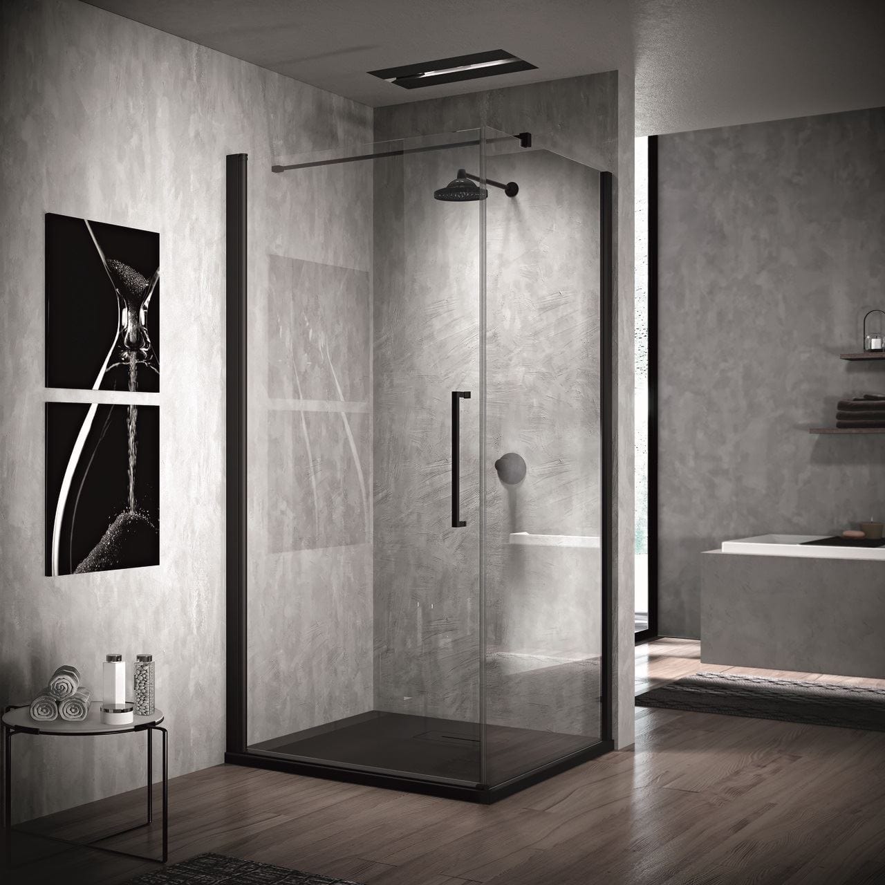 Novellini Young 2.0 Fastvegg 80-100cm Svart matt / 80cm / Klart glass Novellini Dusjvegg KO-600304080