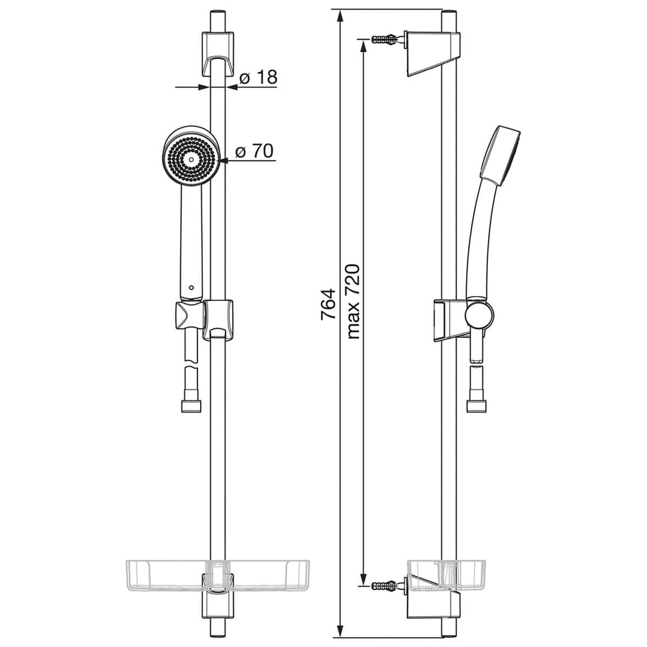Oras Apollo Dusjsett 540 Ø70mm - justerbart veggfeste Krom Oras Armatur Dusjsett OR-4205133