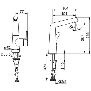 Oras Inspera 3006F Servantbatteri sidegrep
