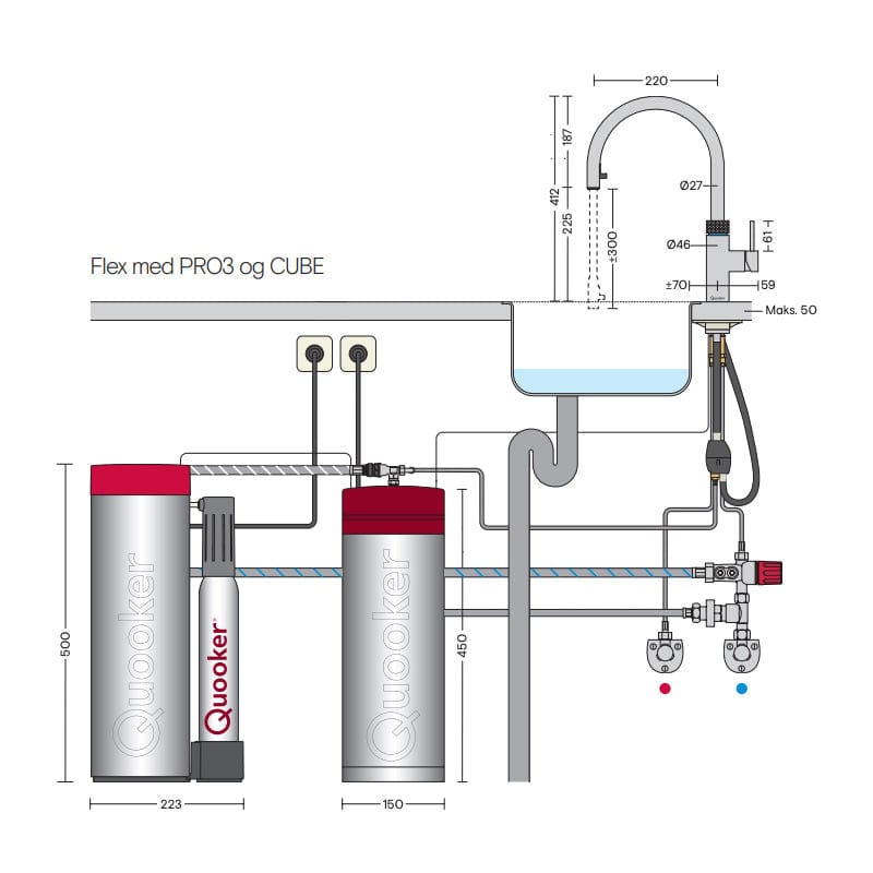 Quooker PRO3 VAQ B Beholder - 100 ℃ kokende vann Quooker Tilbehør blandebatteri QU-Q111290202