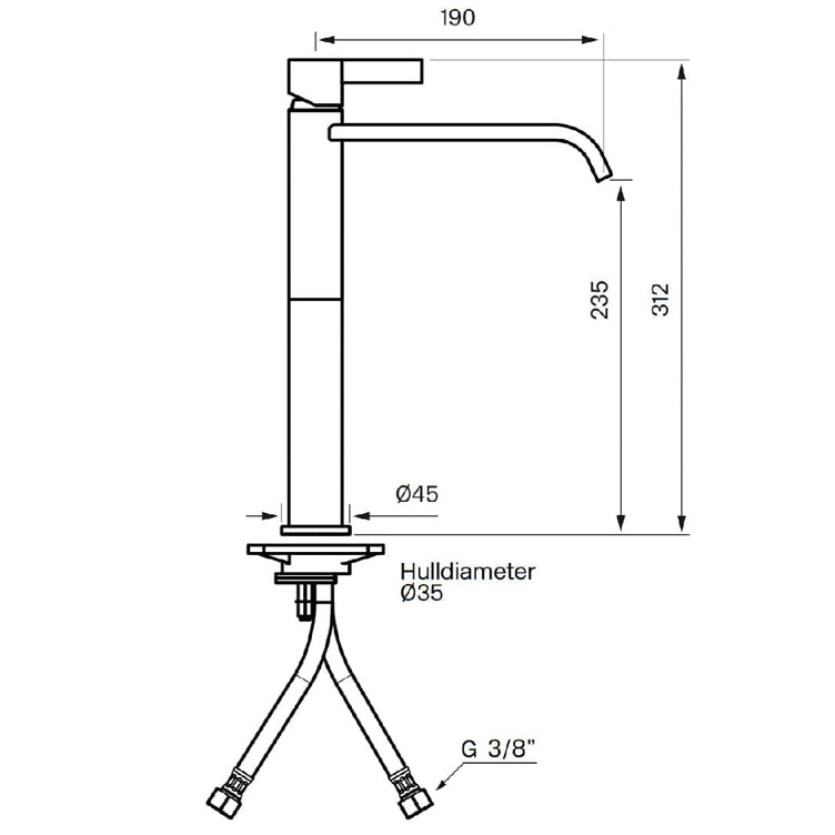 Tapwell ARM081 Høy Servantbatteri H312mm