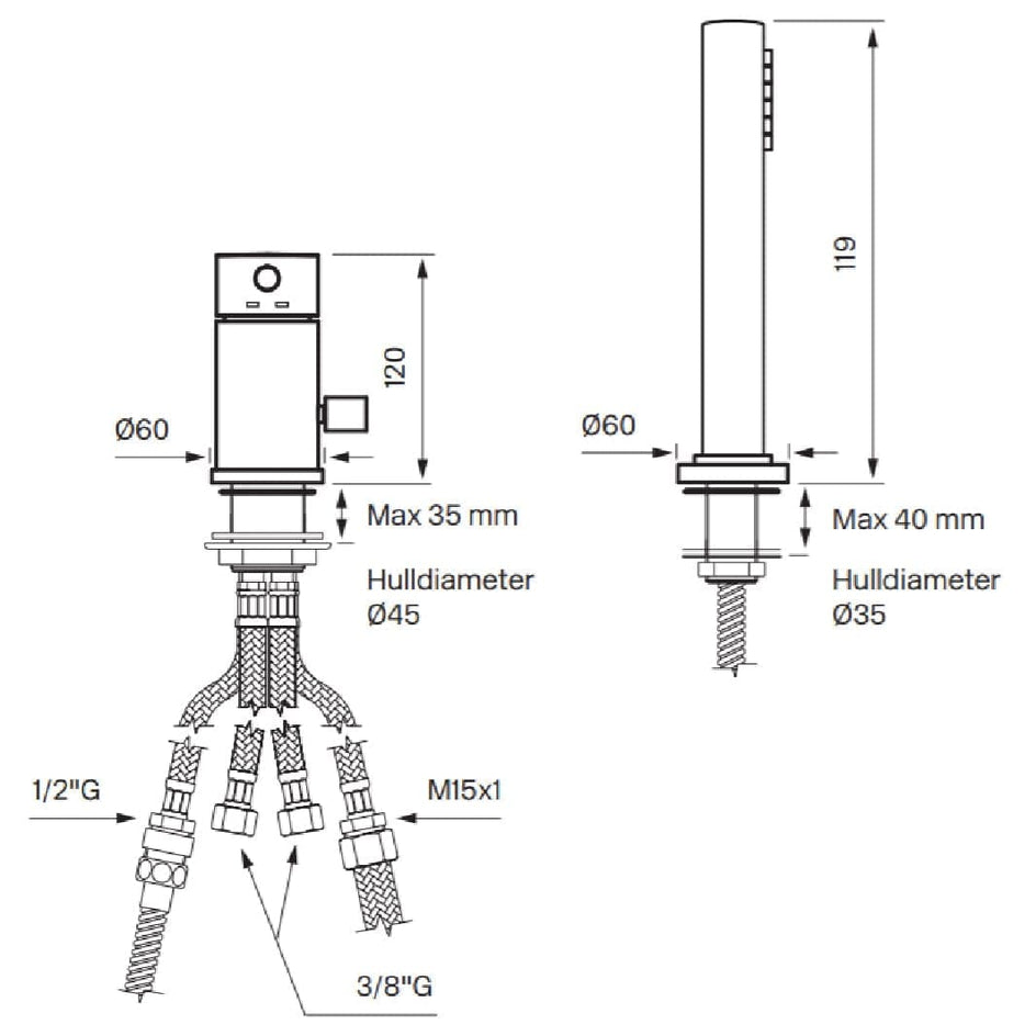 Tapwell BI048 Karkantbatteri 2-hulls Tapwell Badekararmatur