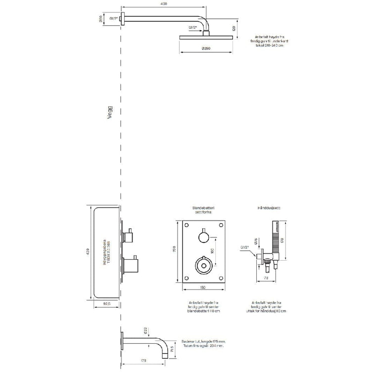 Tapwell BOX7368 ED2 Takdusj Innbygging med badekartut