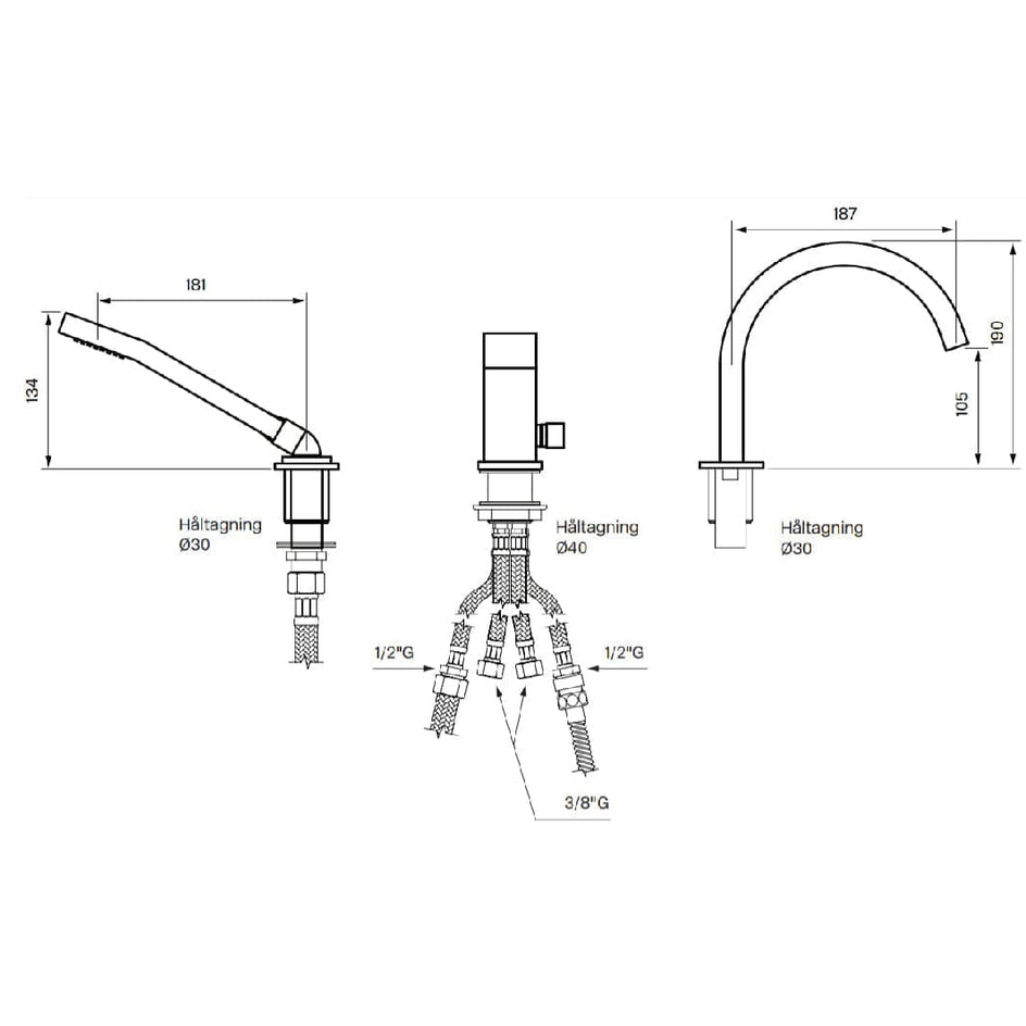 Tapwell LEC040 CR Karkantbatteri 3-hulls Krom Tapwell Badekararmatur TA-8111851