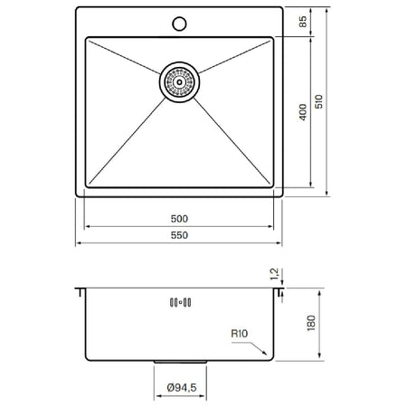 Tapwell TA5540 PVD Kjøkkenvask B55xD51cm