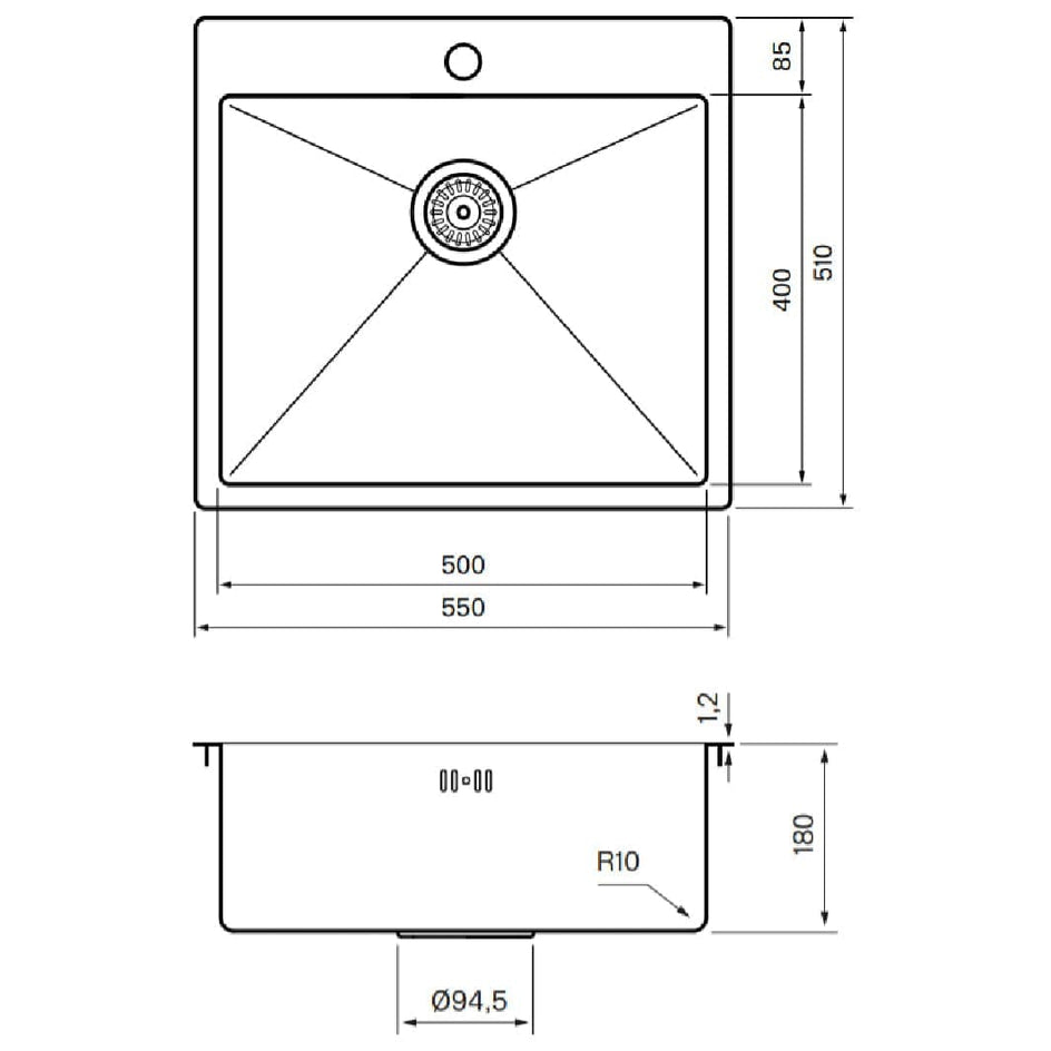 Tapwell TA5540 PVD Kjøkkenvask B55xD51cm Tapwell Kjøkkenvask