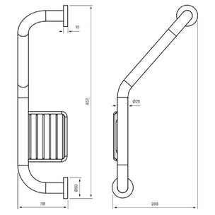 Tapwell TA808 Badekarhåndtak L457mm med såpekopp