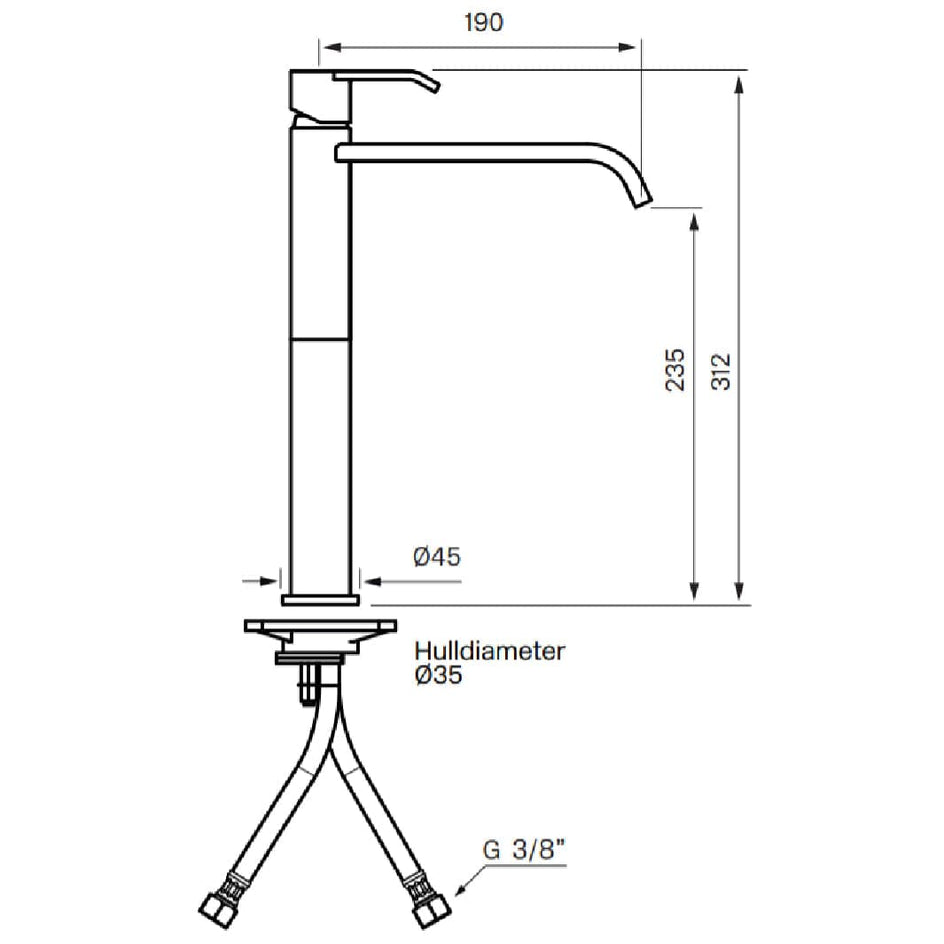Tapwell VIC081 Høy Servantbatteri H312mm Tapwell Servantbatteri